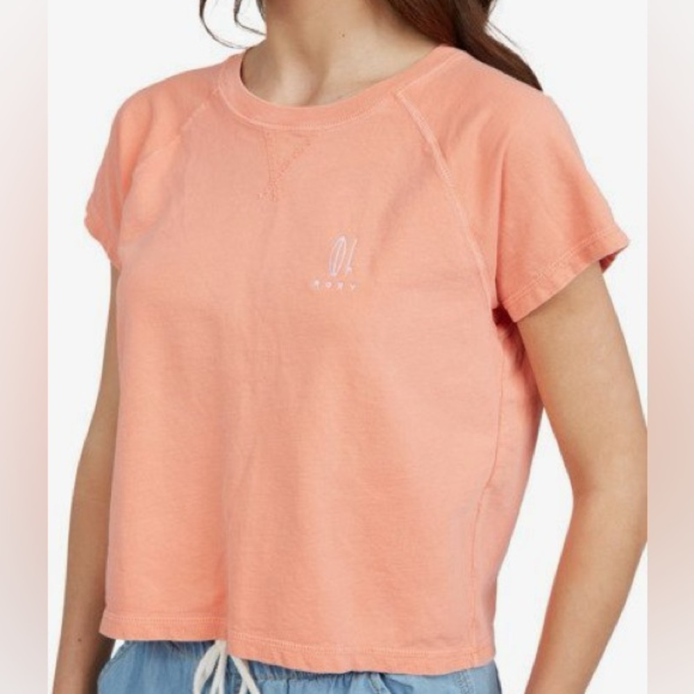 Roxy Just Surf Board Embroidered Oversized Tee | XS | Fusion Coral Orange